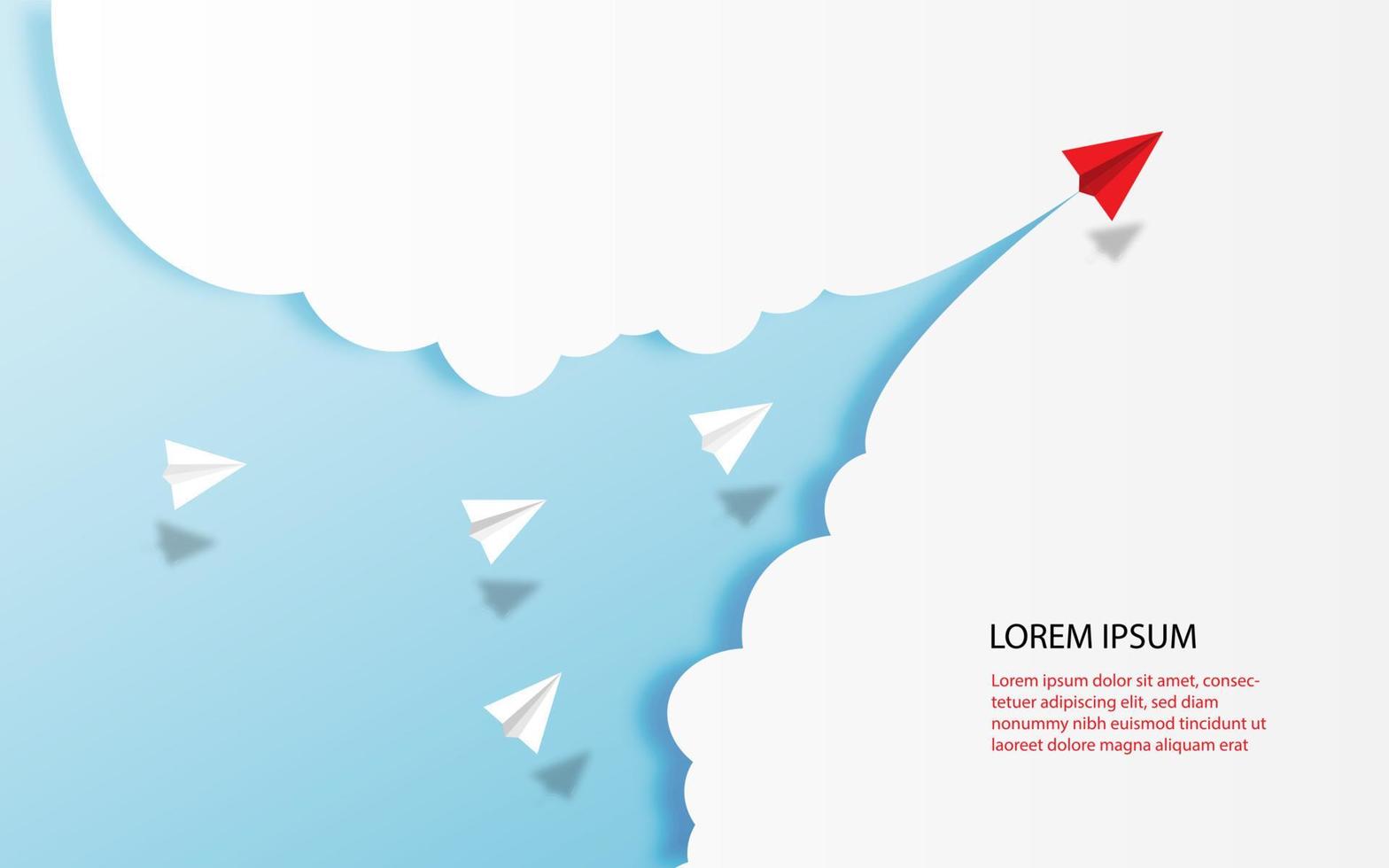 White and red paper airplanes  leader flying together on blue sky on cloud background. Creative concept idea of  business success and leadership in paper craft art style design .Vector illustration vector