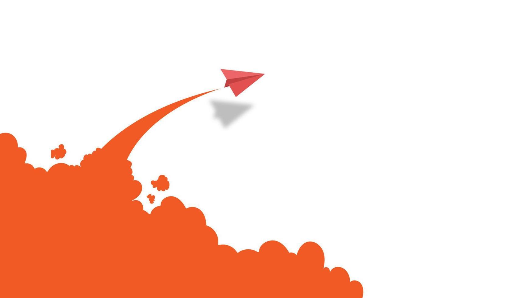 líder de aviones de papel blanco y rojo volando juntos en el cielo azul sobre fondo de nubes. concepto creativo idea de éxito empresarial y liderazgo en el diseño de estilo de arte artesanal de papel. ilustración vectorial vector