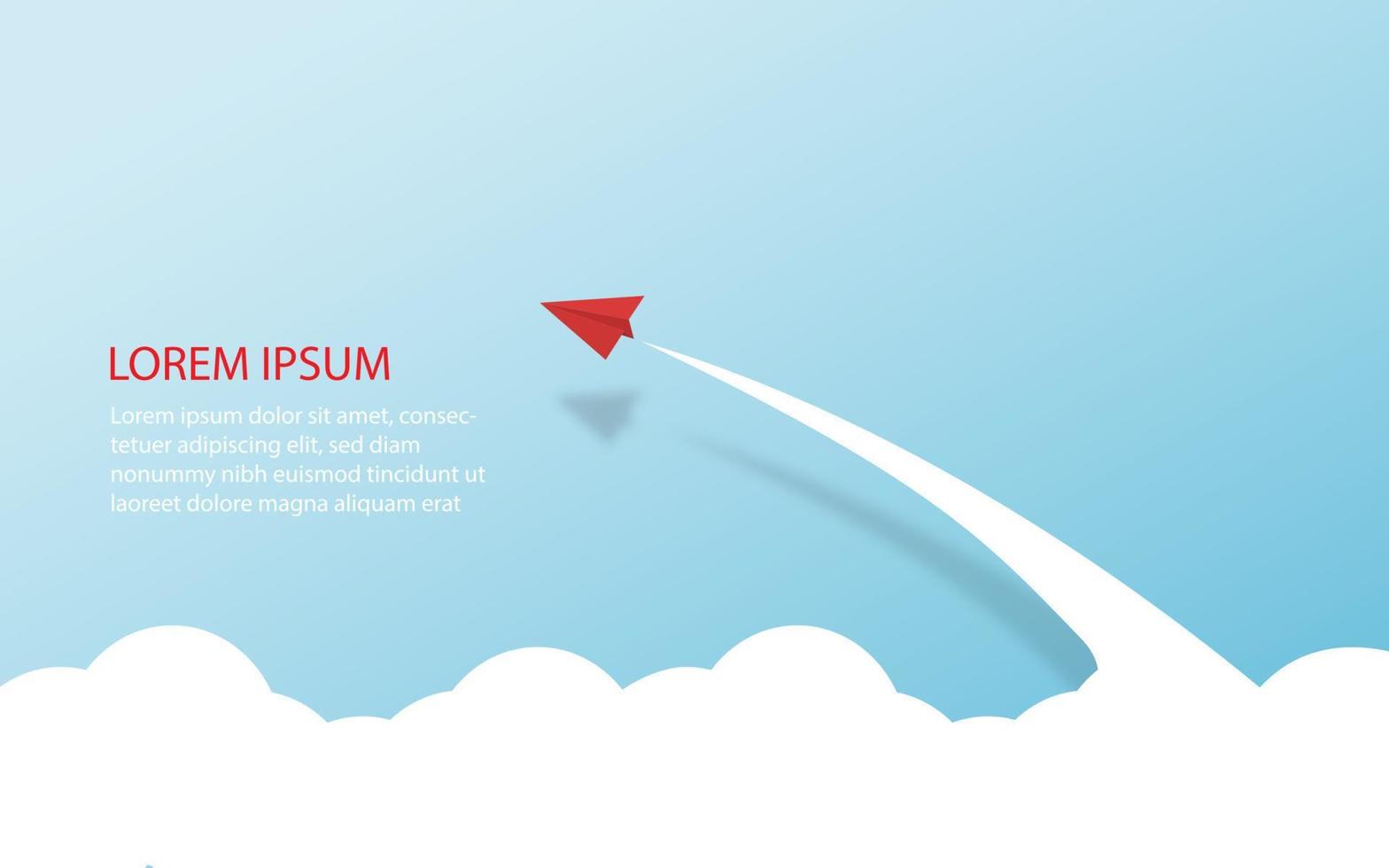 White and red paper airplanes  leader flying together on blue sky on cloud background. Creative concept idea of  business success and leadership in paper craft art style design .Vector illustration vector