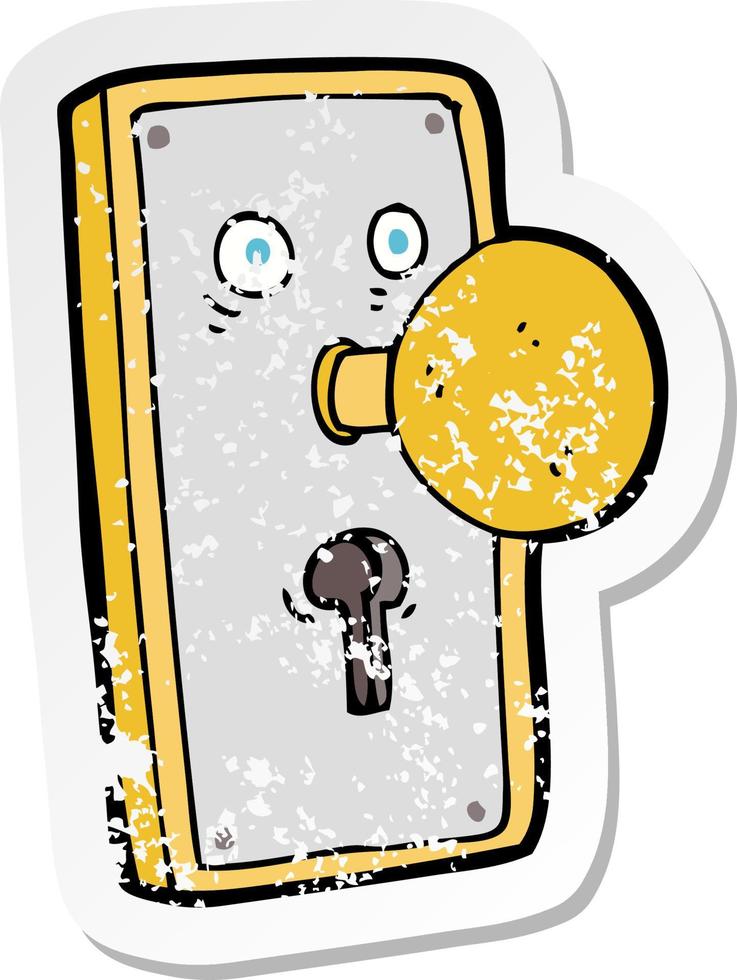 retro distressed sticker of a cartoon door knob vector