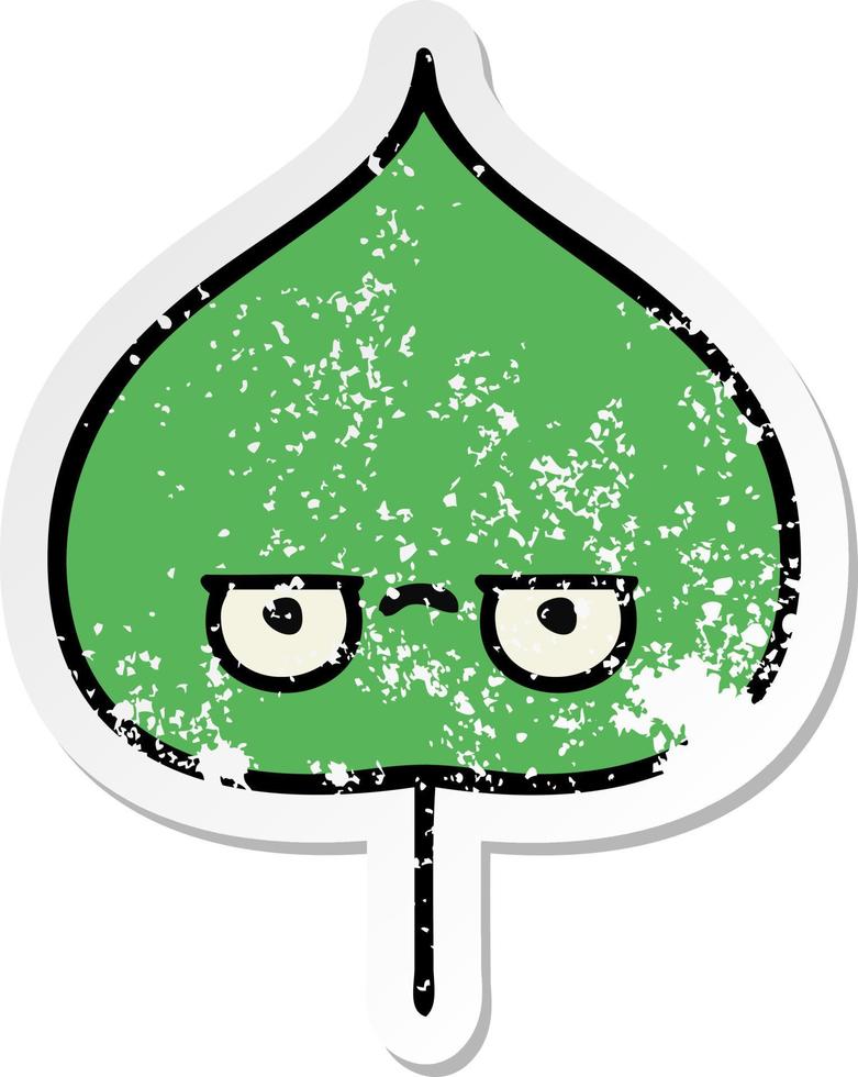 distressed sticker of a cute cartoon expressional leaf vector