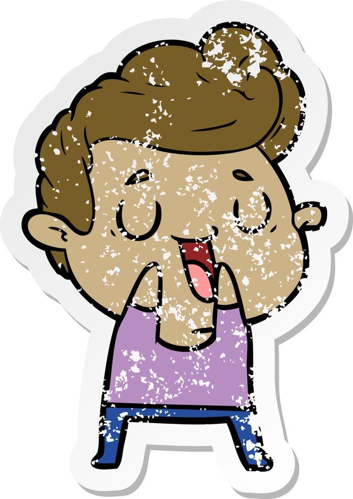 distressed sticker of a happy cartoon man vector