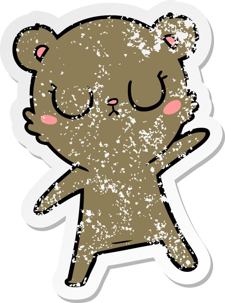 distressed sticker of a peaceful cartoon bear vector