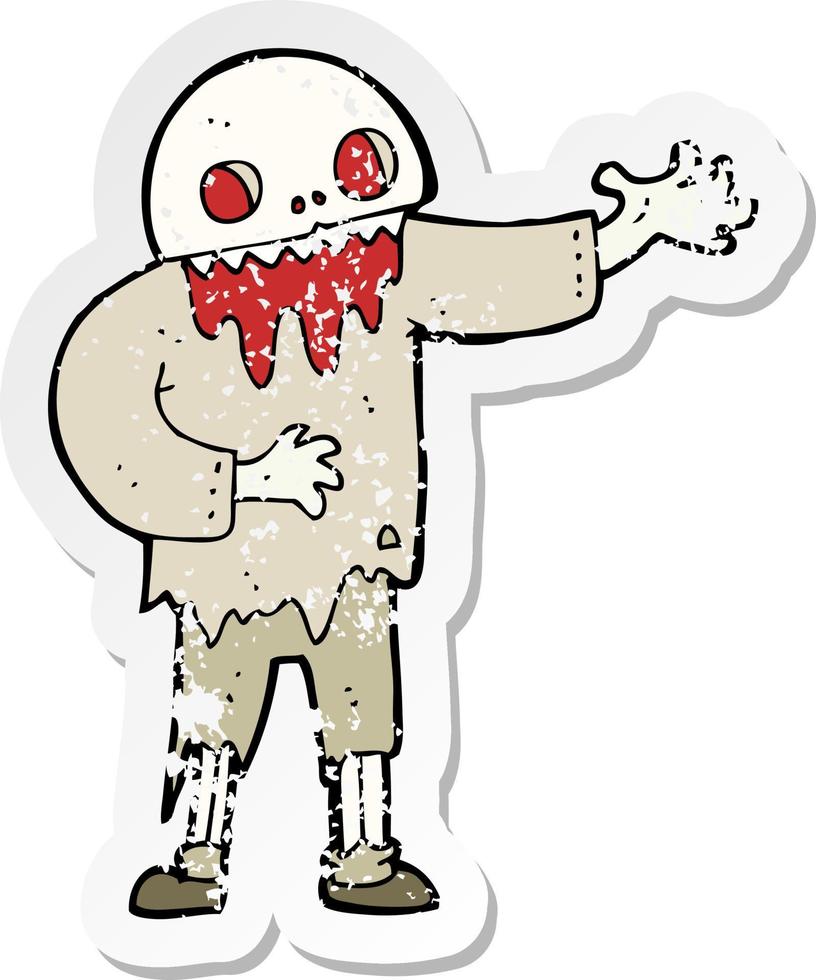 retro distressed sticker of a cartoon spooky zombie vector