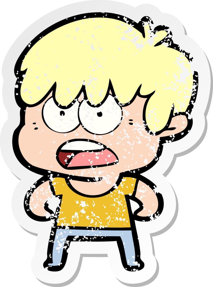 distressed sticker of a worried cartoon boy vector