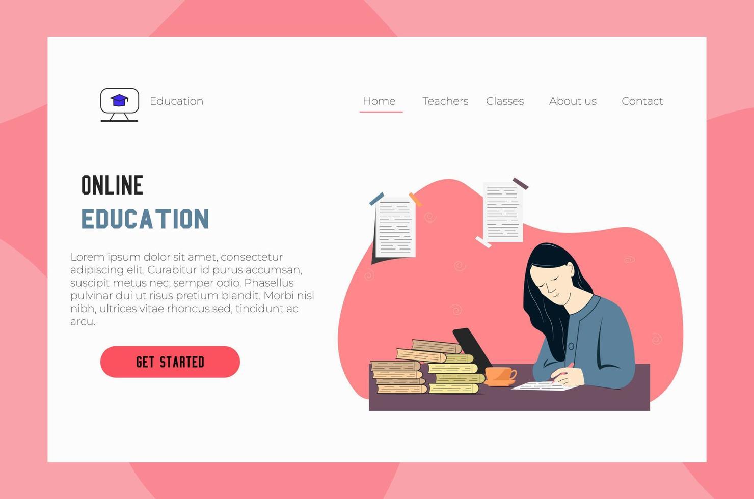 the first landing page screen for an online university vector