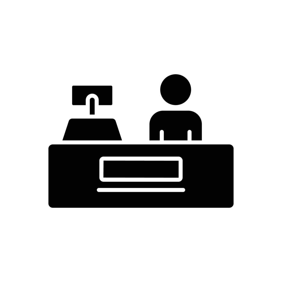 People icon vector with cashier table. cashier, Payment, service. Solid icon style, glyph. Simple design illustration editable