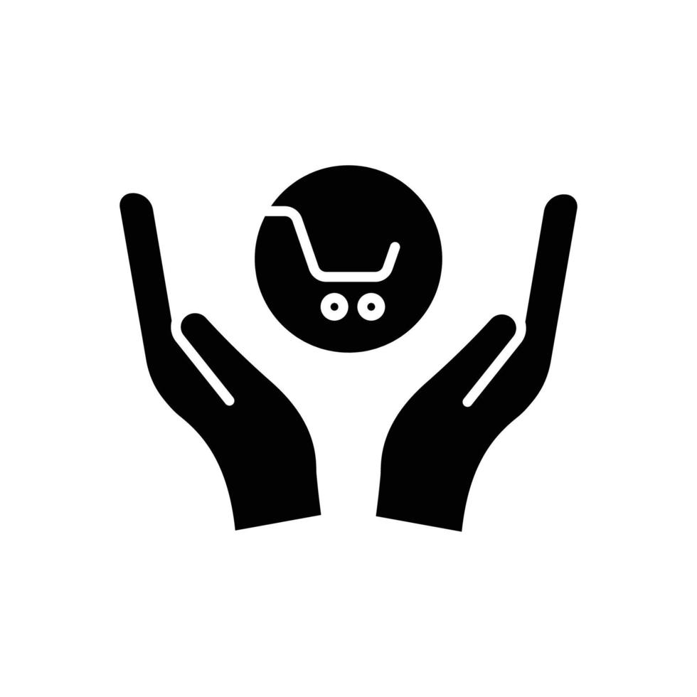 Shopping cart icon vector with hand. suitable for shopping icon, store. Solid icon style, glyph. Simple design illustration editable