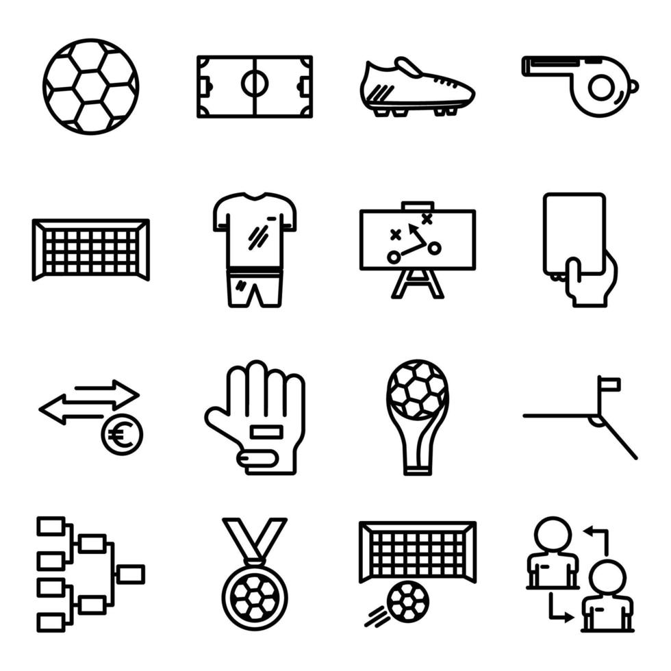 conjunto de vectores de iconos de fútbol. adecuado para icono de fútbol, deporte. estilo de icono de línea. ilustración de diseño simple editable