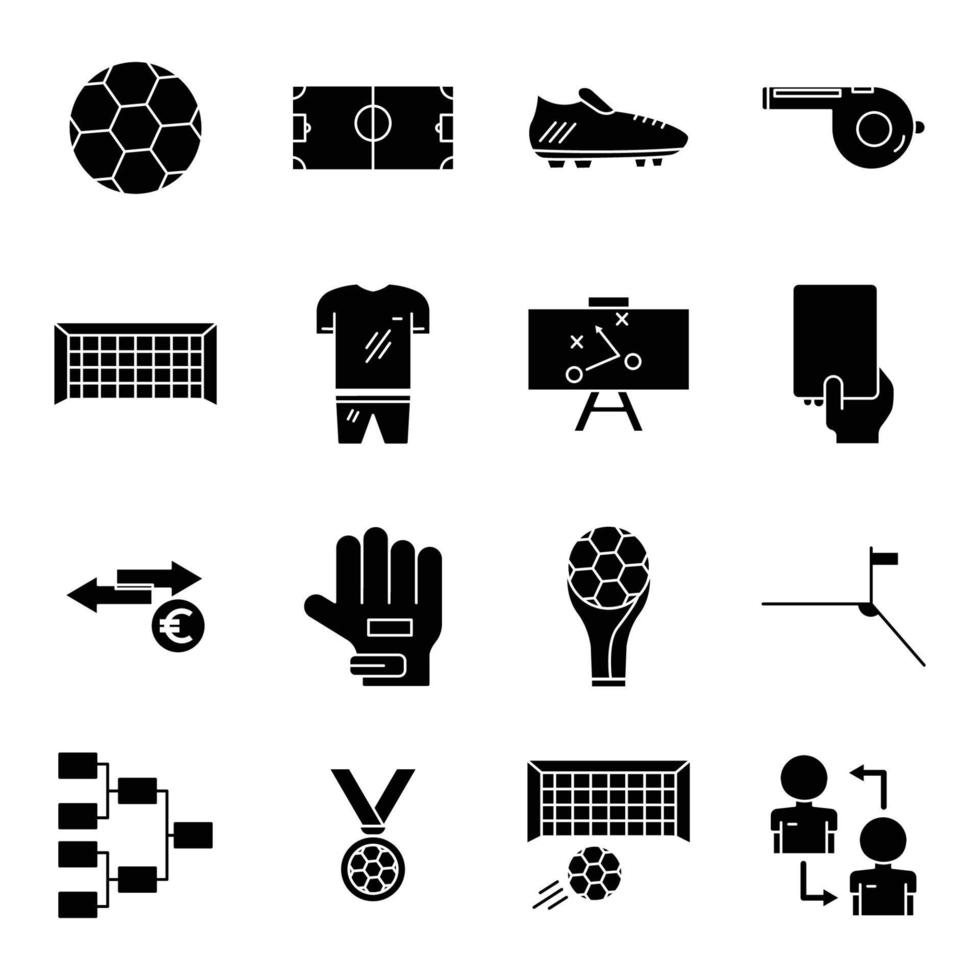 conjunto de vectores de iconos de fútbol. adecuado para icono de fútbol, deporte. estilo de icono sólido, glifo. ilustración de diseño simple editable