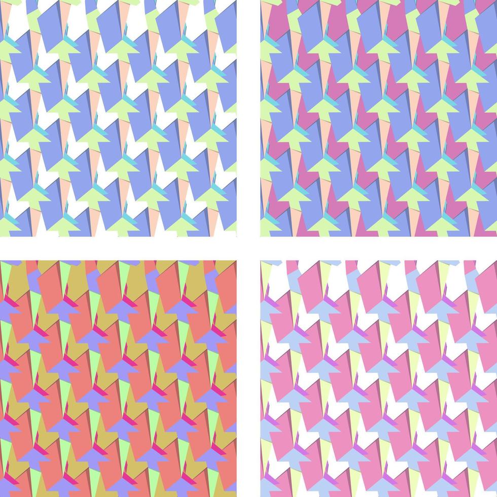 Set of abstract seamless pattern with green, blue, beige, white, red, pink shapes. Geometric minimalism vector