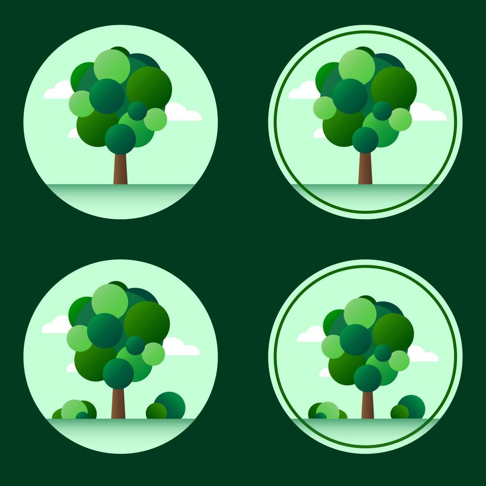 conjunto de iconos planos con árbol. iconos de ecología. iconos verdes redondos simples con plantas. ilustración plana vector