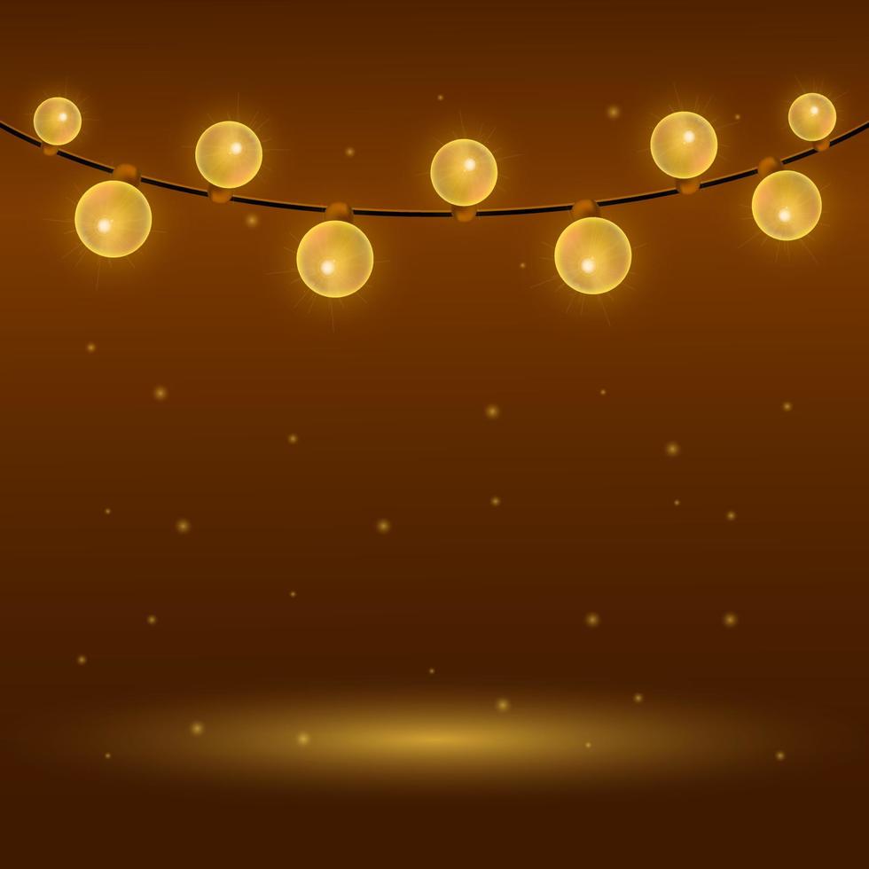 Christmas garland on a brown background with a place for your design. Garland of yellow bulbs. Background with garland vector