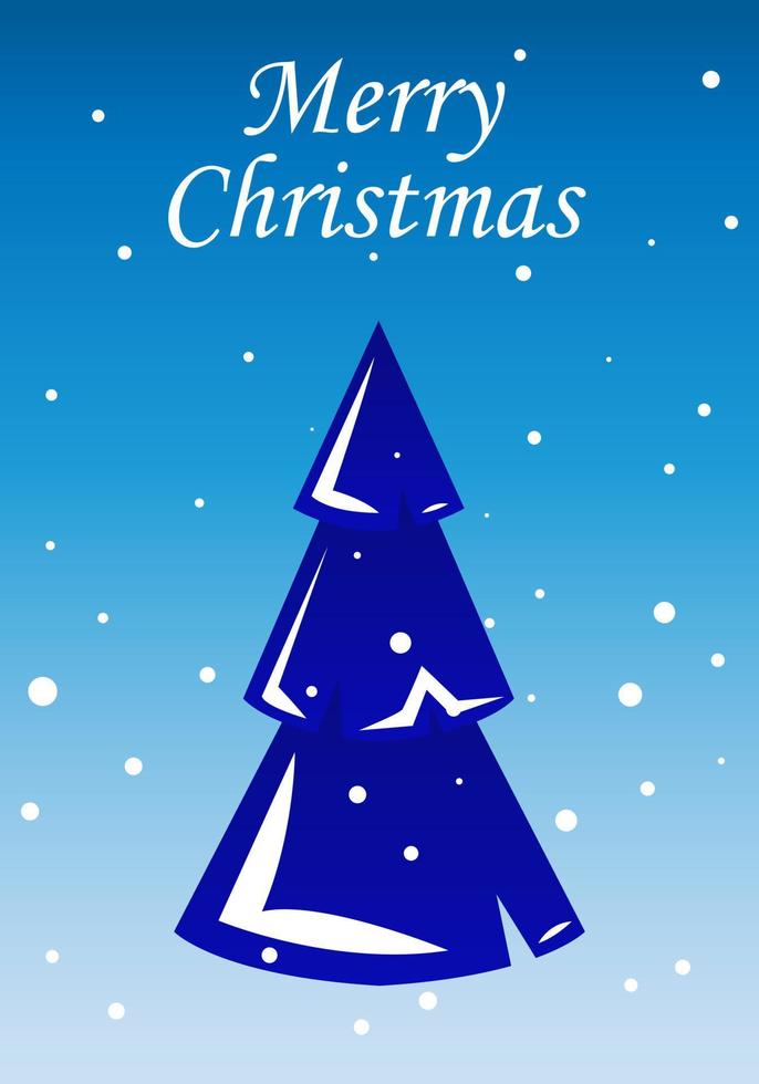Christmas greeting card, poster with christmas tree. Snowy weather. Blue and white colors vector