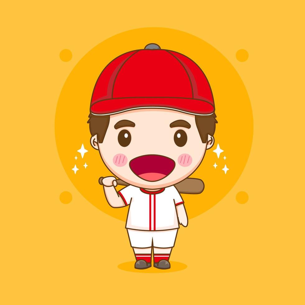 cute baseball player chibi character illustration vector