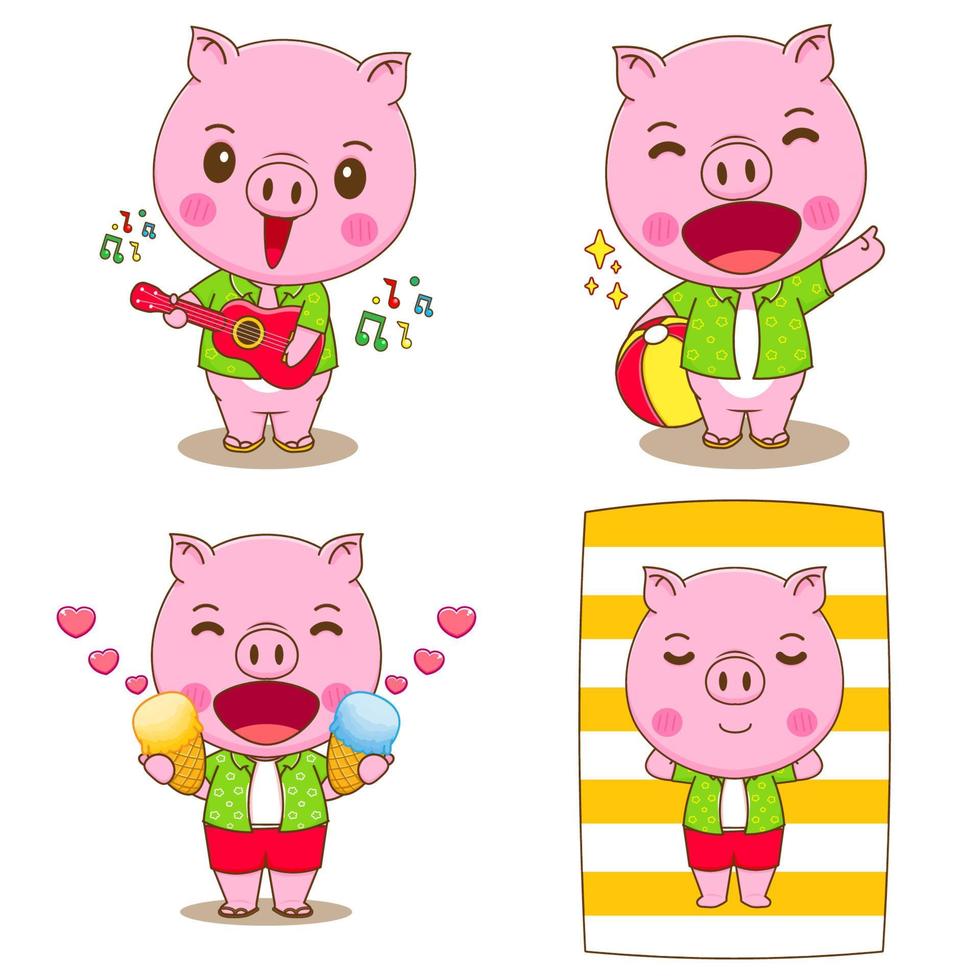 Cute pig enjoying summer vector design illustration