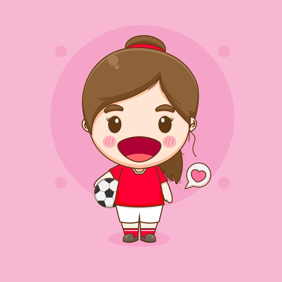 cute girl football player chibi character illustration vector