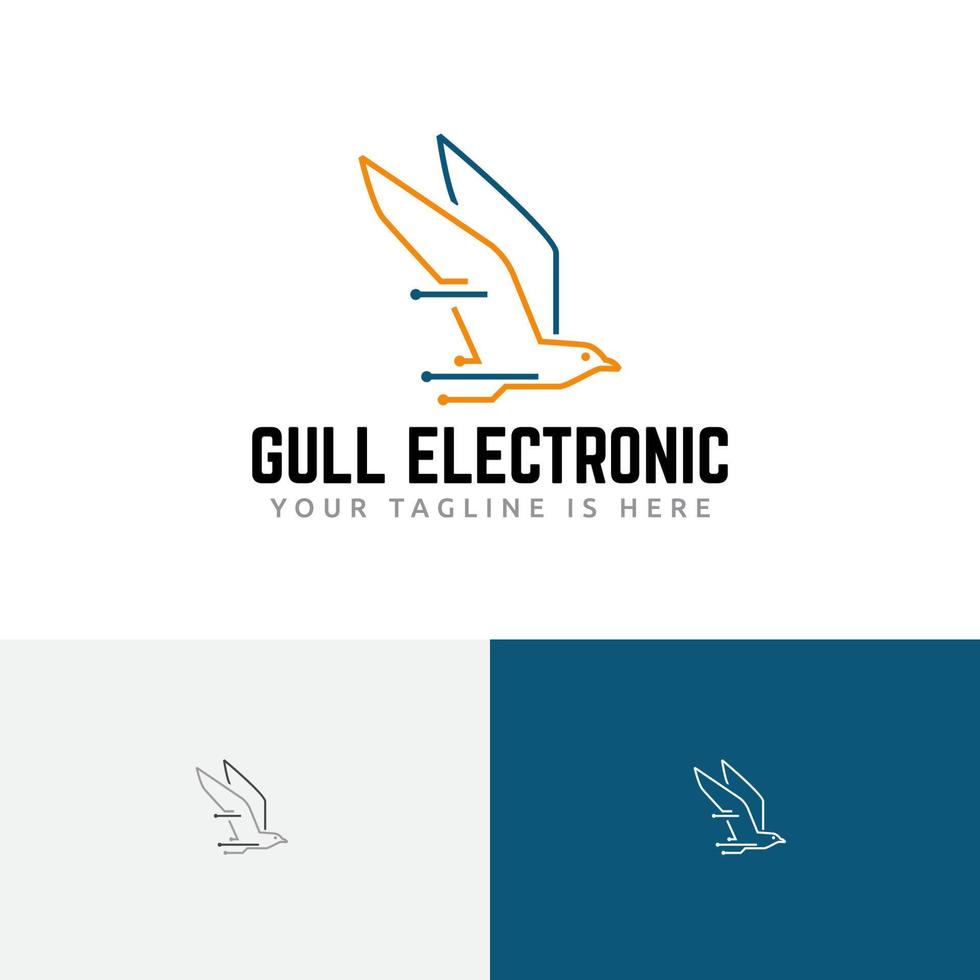 Electronic Circuit Seagull Bird Fly Computer Technology line Logo vector