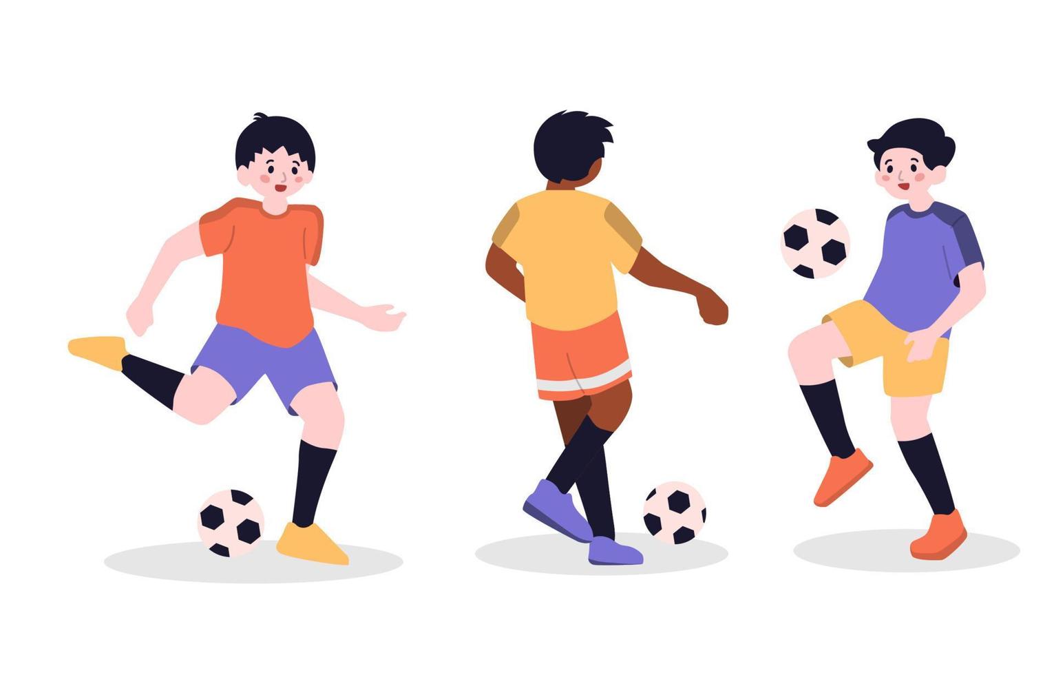niño jugando fútbol futbolista deporte carácter aislado vector