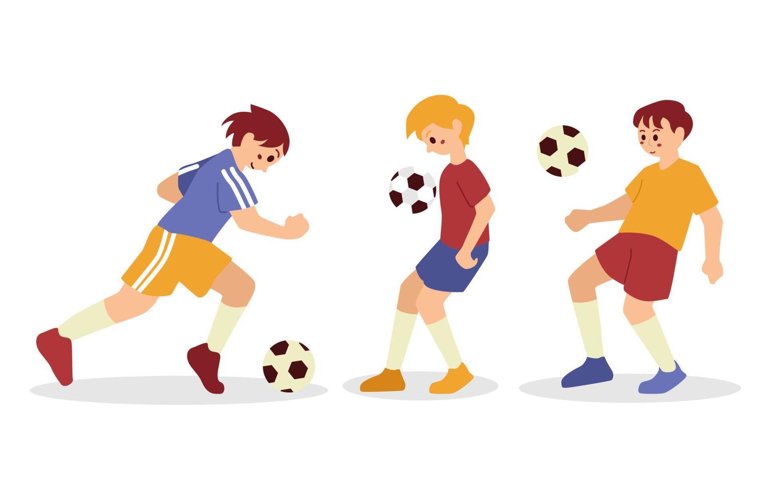 niño jugando fútbol futbolista deporte carácter aislado vector