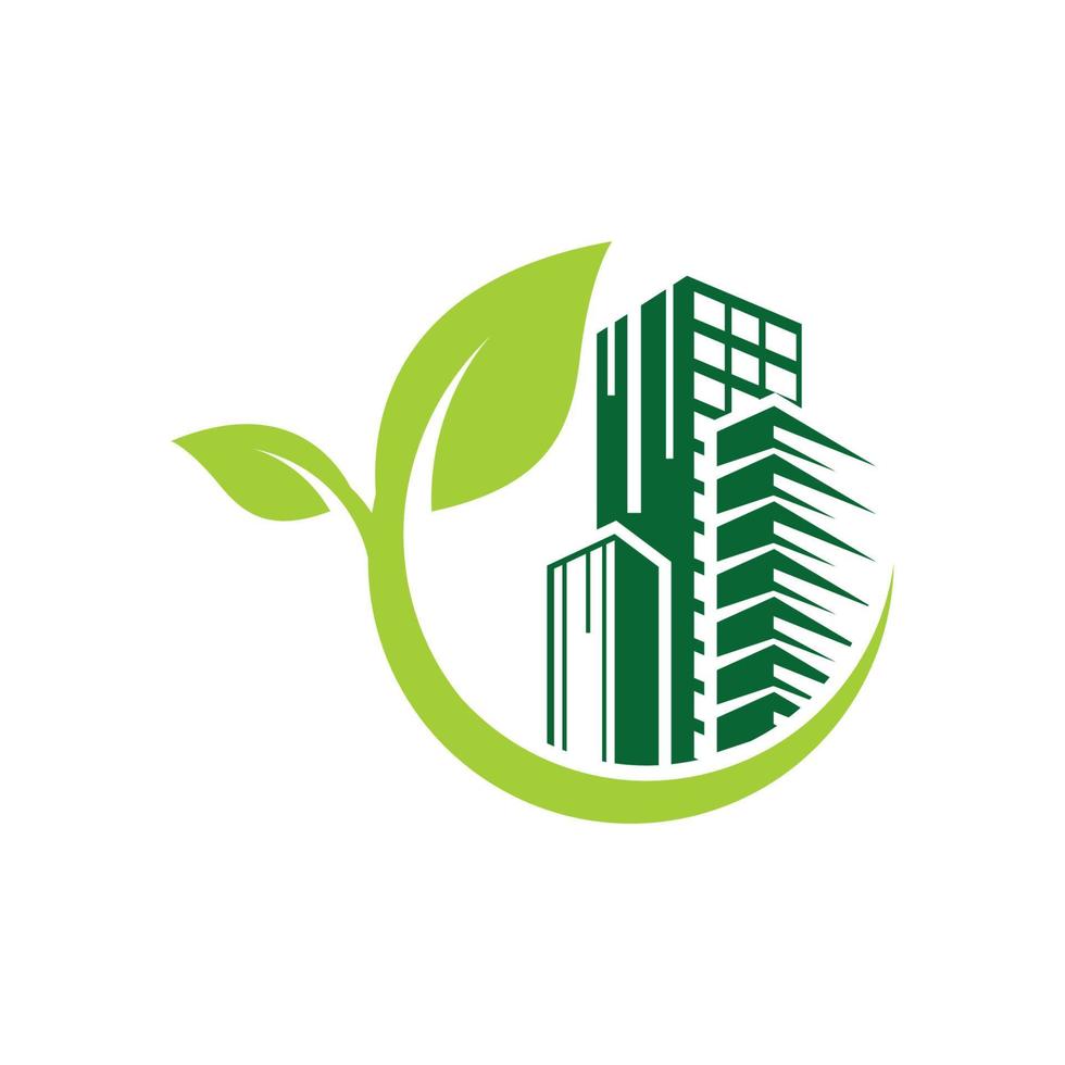 green leaf building environment logo design vector