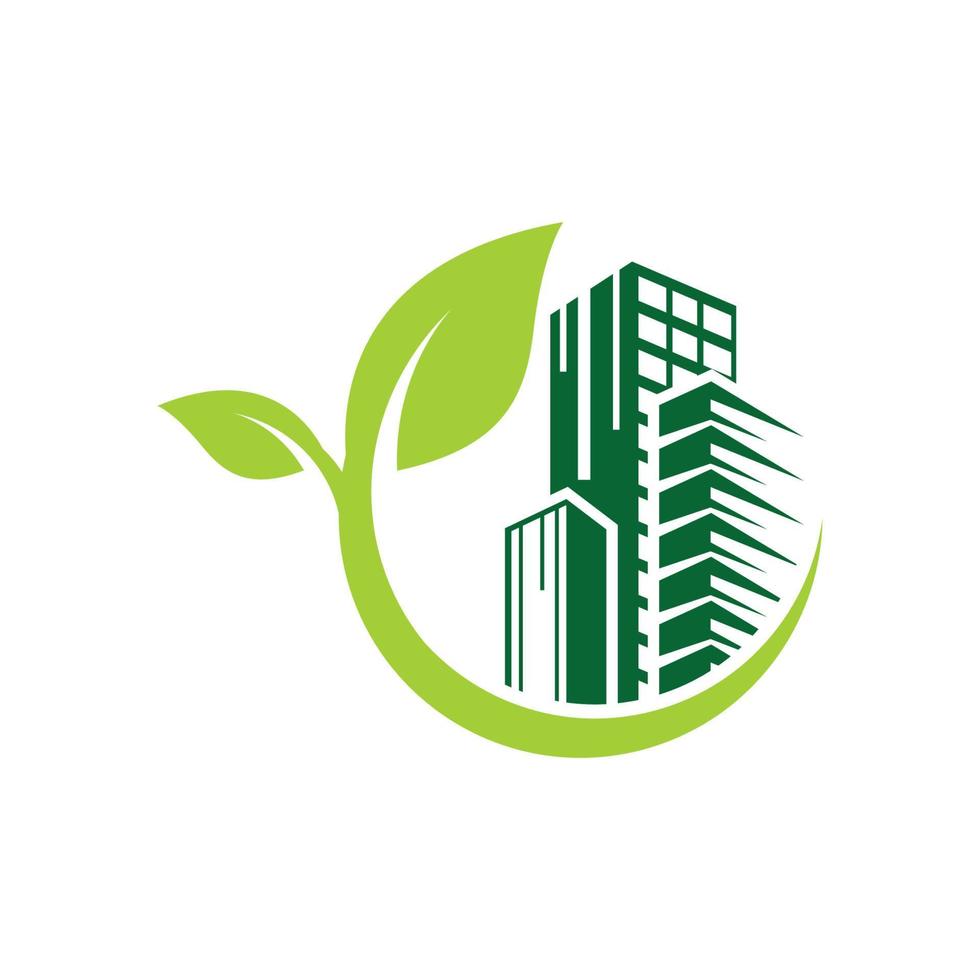 green leaf building environment logo design vector