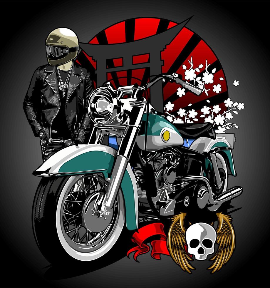 turquoise vintage bike biker ... vector