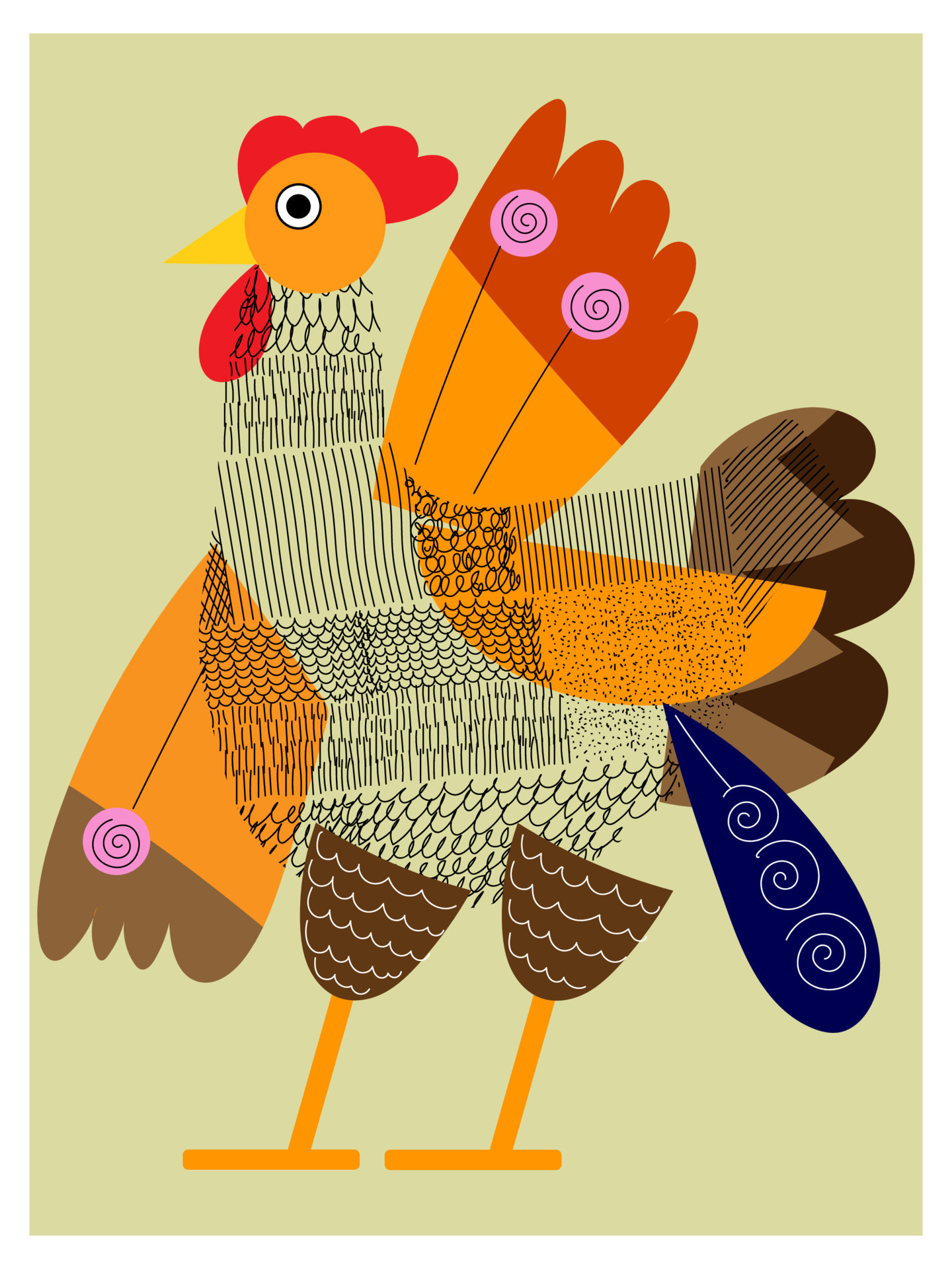 Geometric bird,chicken on decorative style icon character vector ...