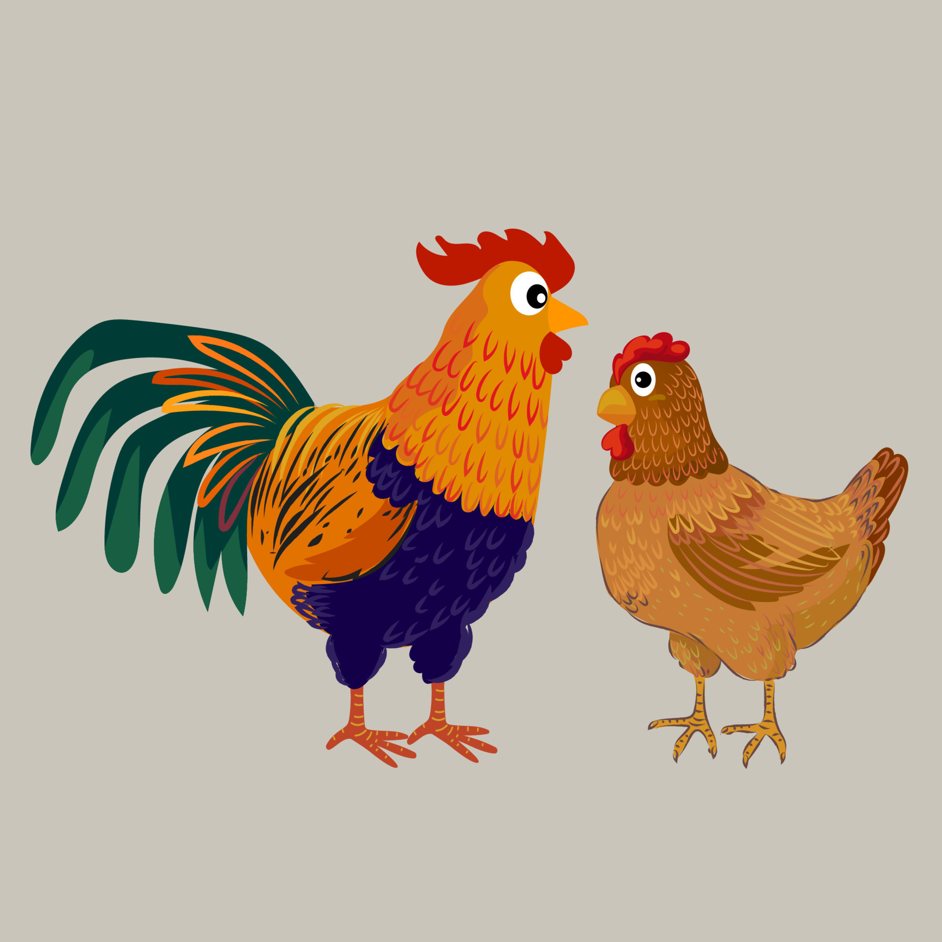 Collage chicken,rooster, hen, little chick icon character vector ...