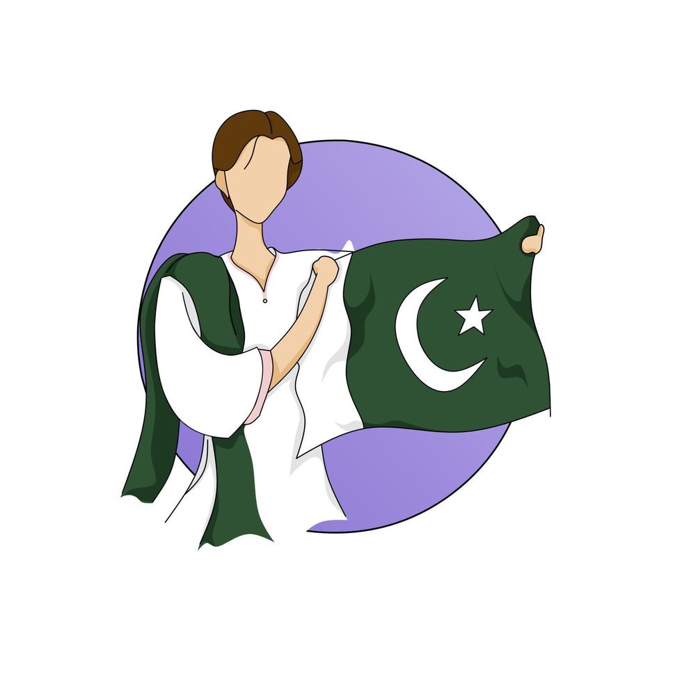 ilustración de mujeres que traen la bandera de pakistán adecuada para celebrar el día de la independencia u otro vector