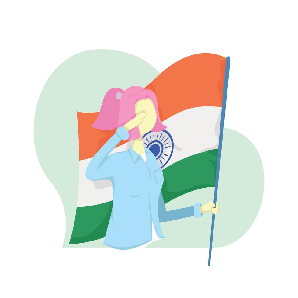 illustration of woman celebrating indian independence day carrying flag and saluting vector