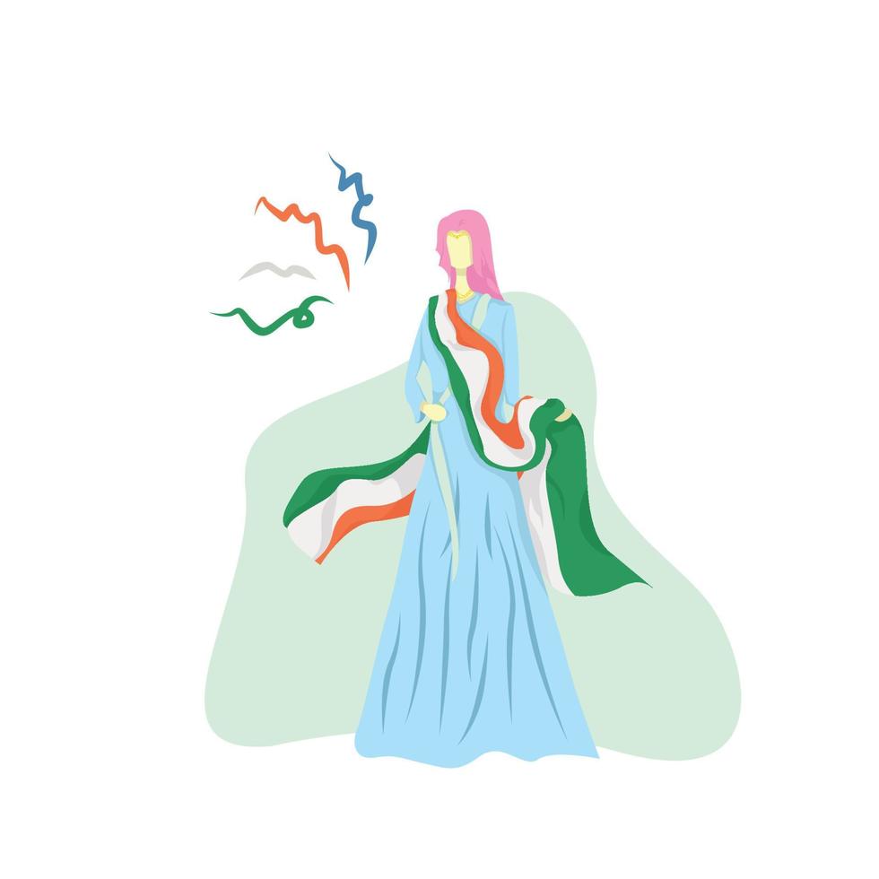 illustration of a woman celebrating India's independence day by carrying a flag and making it a shawl vector