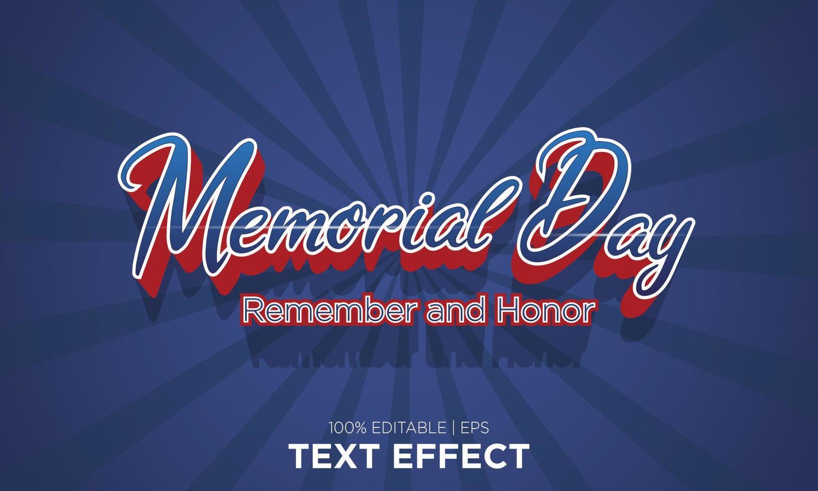 editable text effect memorial day remember and honor vector