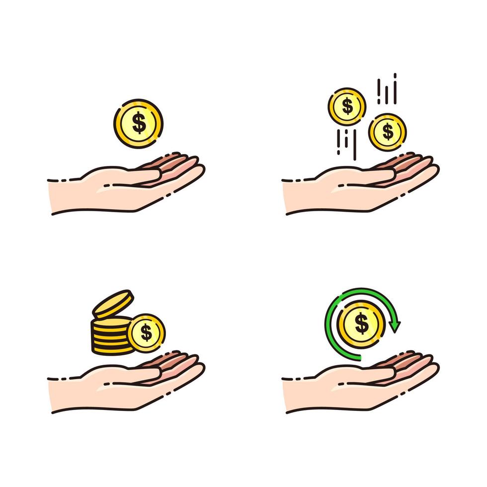 Money in hand. Vector icon set