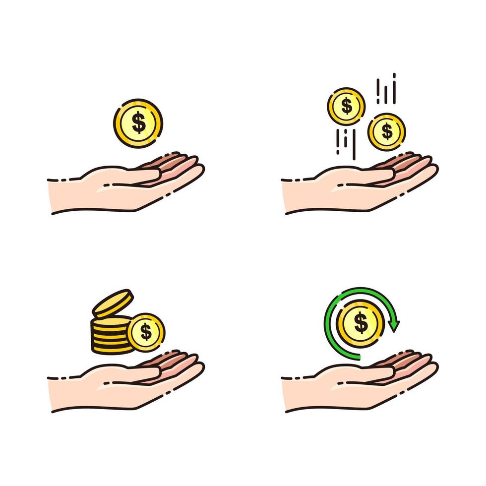 dinero en la mano. conjunto de iconos vectoriales vector