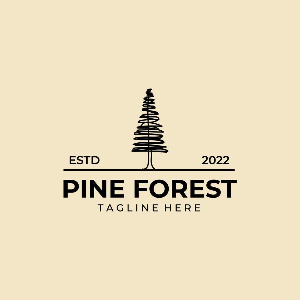 diseño abstracto del ejemplo del vector del arte de línea del logotipo del bosque de pinos