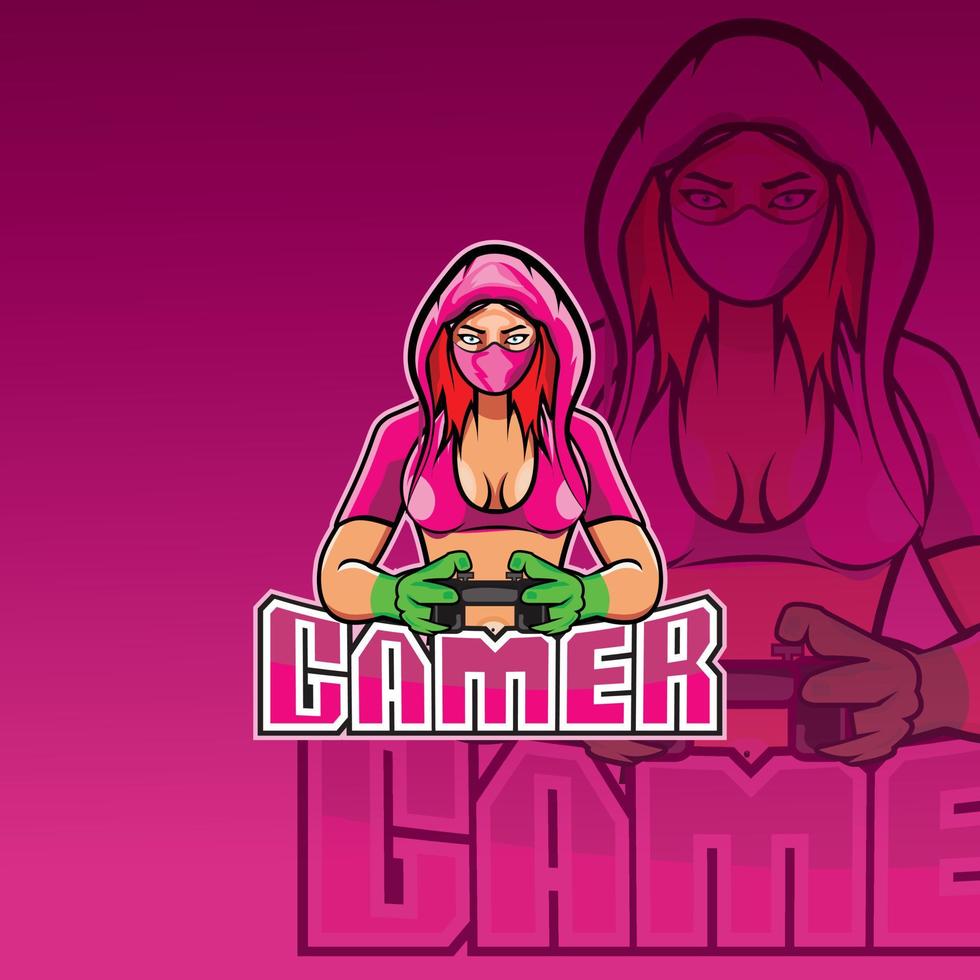 Gaming Girl  Logo, Women Gamer Emblem Sports Logo vector