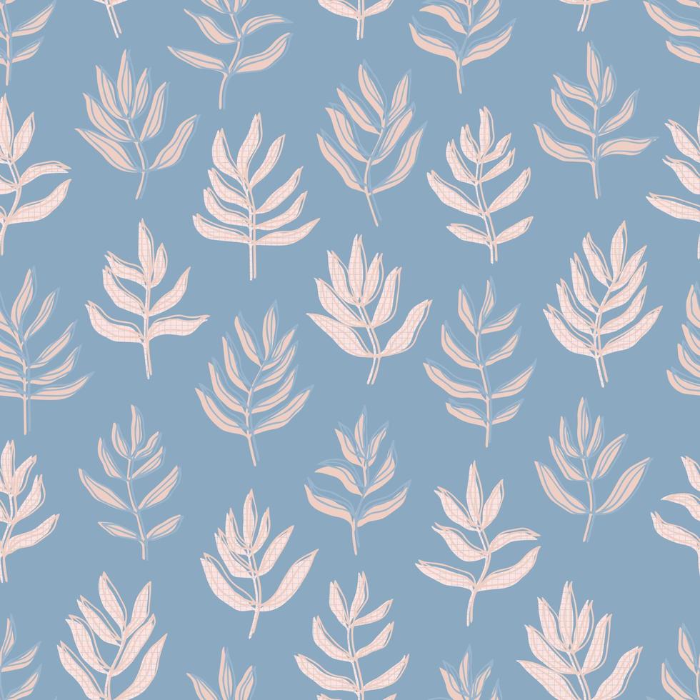 botanical abstract contour silhouette branches with leaves checkered background vector seamless pattern