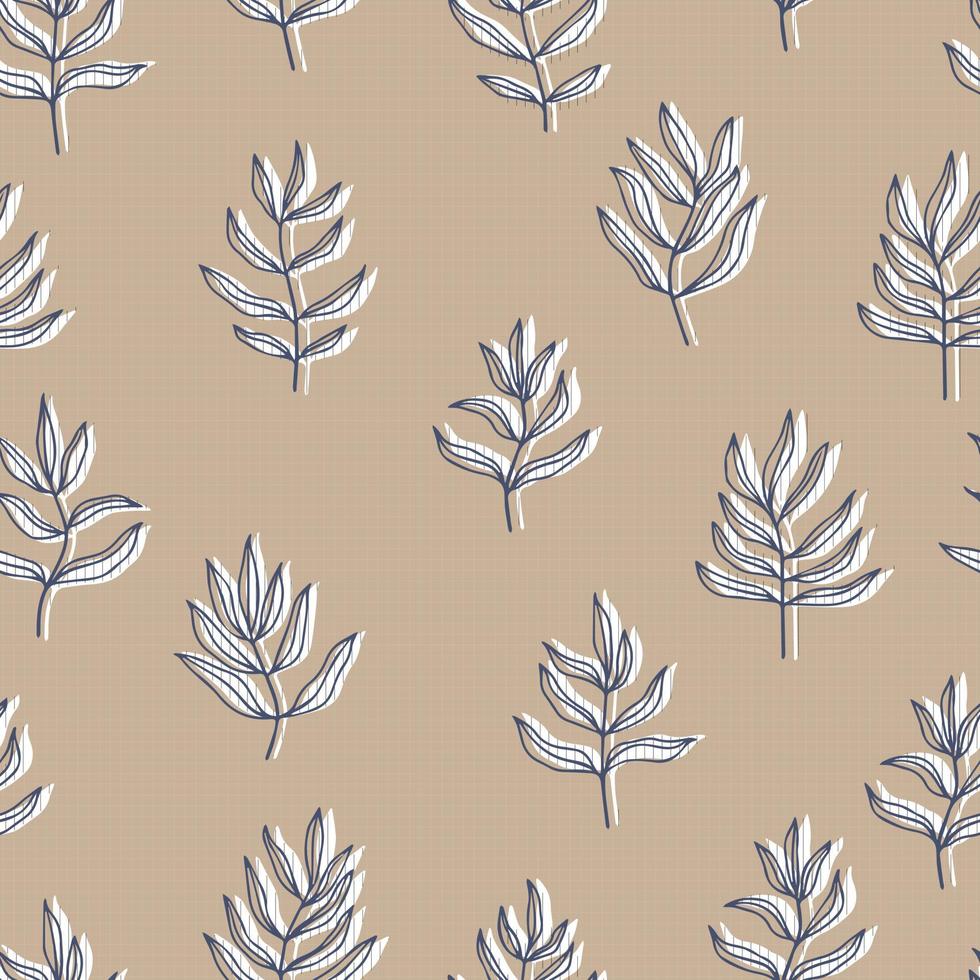 botanical abstract contour silhouette branches with leaves checkered background vector seamless pattern