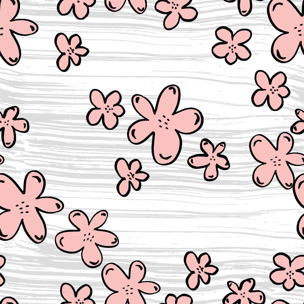 simple flowers and horizontal stripes texture vector seamless pattern