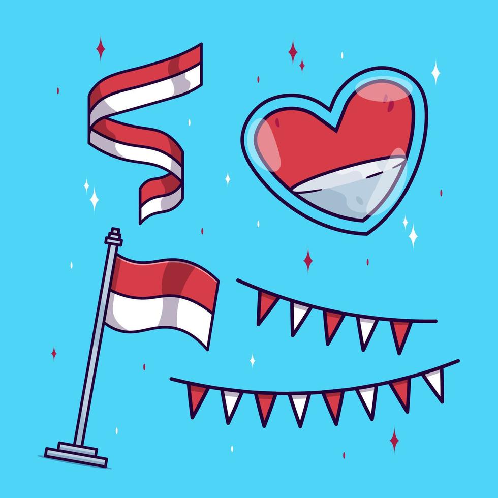 Flat Indonesia flag set icon illustration vector isolated