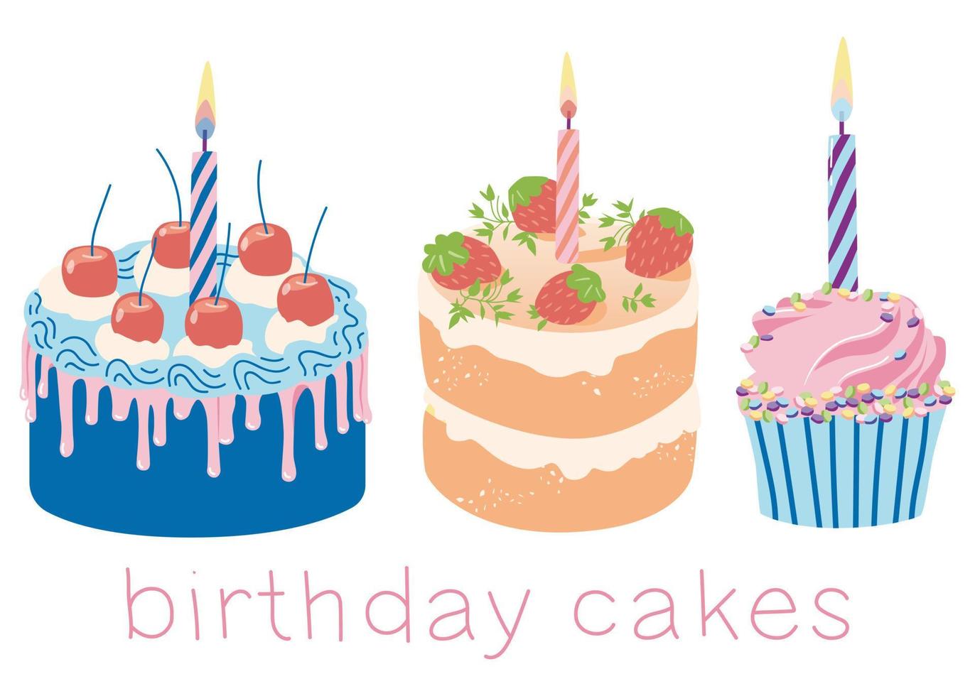 tarjeta de felicitación imagen aislada de un pastel con una vela sobre un fondo blanco vector