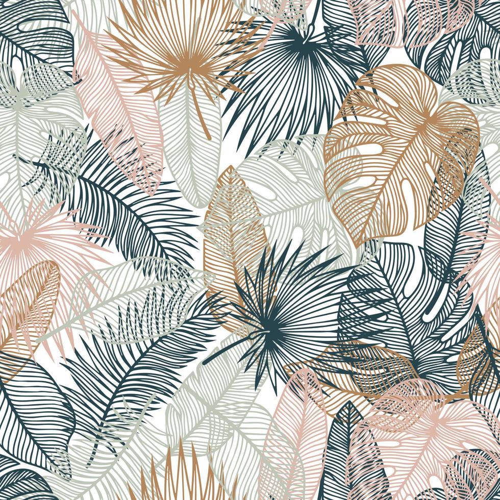 fondo tropical hojas de palma vector patrón sin costuras