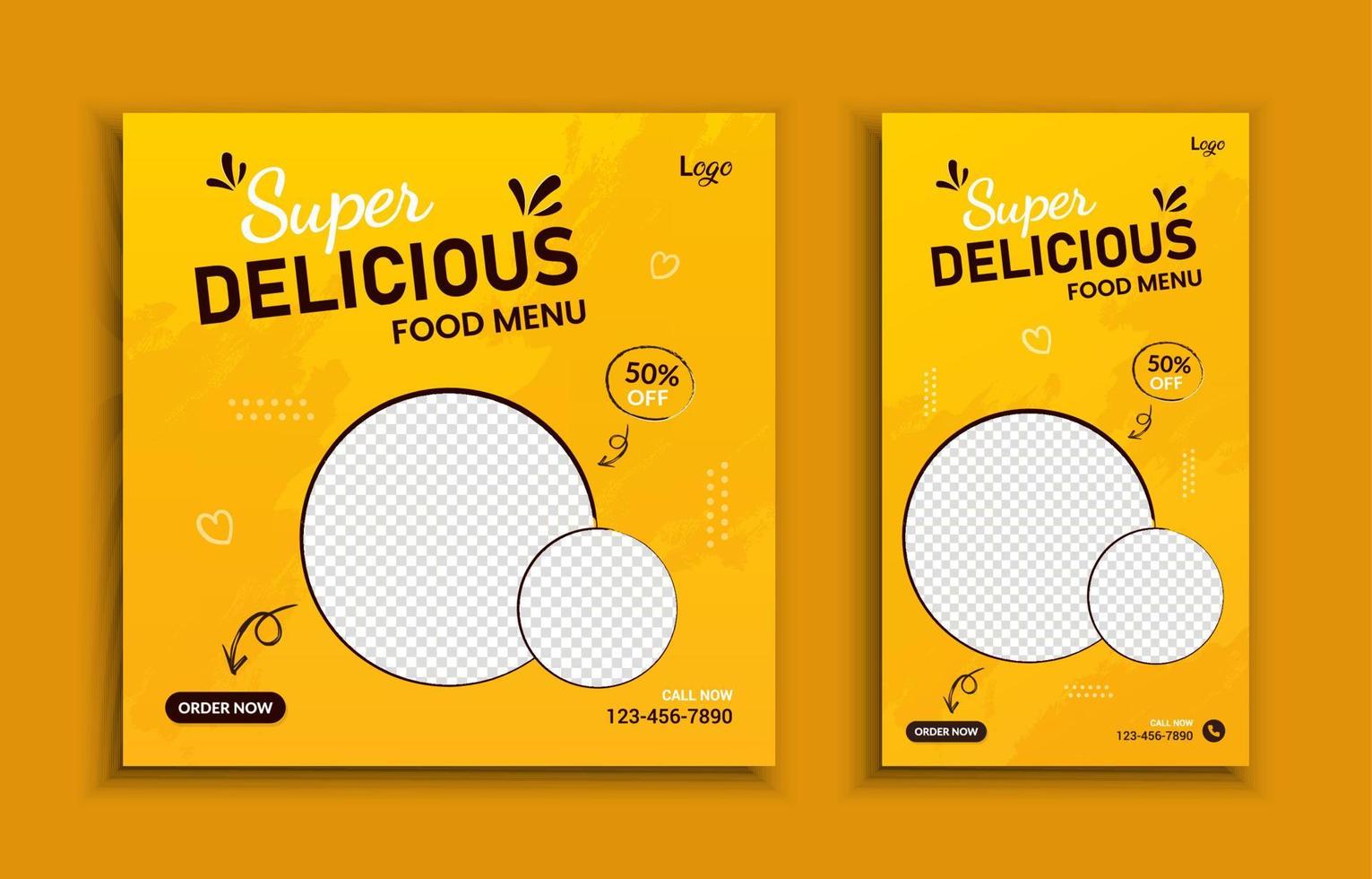 Super delicious social media promotion and yellow color banner template vector