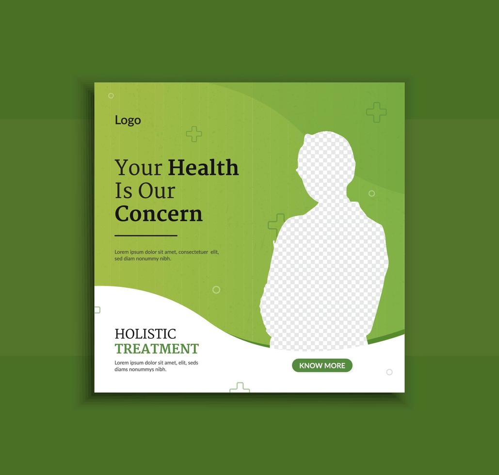 Abstract green shapes medical social media post template vector