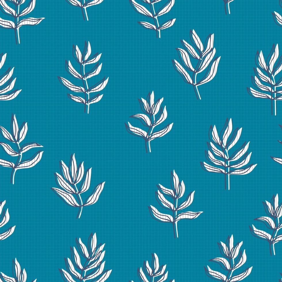 botanical abstract contour silhouette branches with leaves checkered background vector seamless pattern