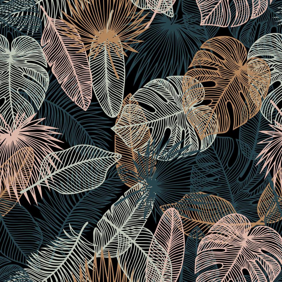 fondo tropical hojas de palma vector patrón sin costuras