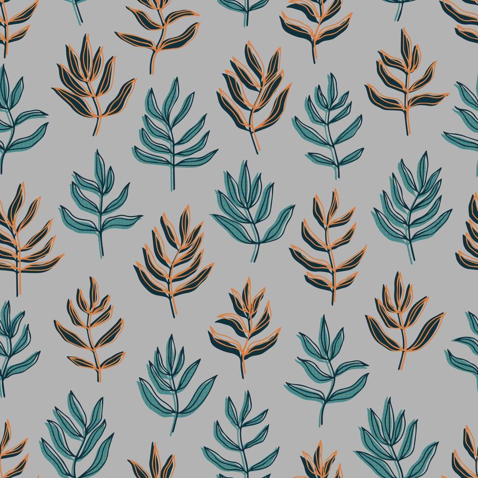 botanical abstract contour silhouette branches with leaves checkered background vector seamless pattern