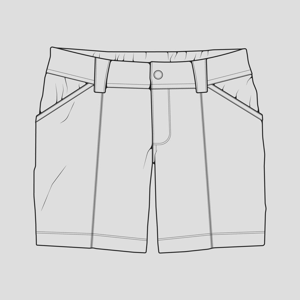 short pants outline drawing vector, short pants in a sketch style, trainers template outline, vector Illustration.