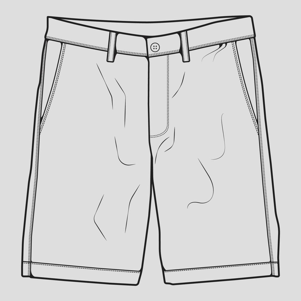 vector de dibujo de contorno de pantalones cortos, pantalones cortos en un estilo de boceto, contorno de plantilla de entrenadores, ilustración vectorial.